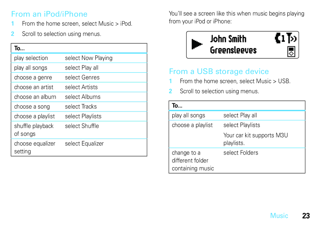 Motorola 68014301013, TK30 manual From an iPod/iPhone, From a USB storage device 