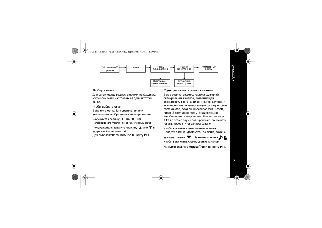 Motorola TLKR T3 owner manual Нажмите клавишу MENU/ или тангенту PTT 