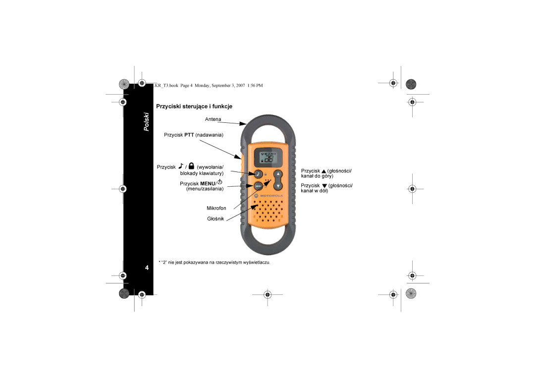 Motorola TLKR T3 owner manual Przyciski sterujące i funkcje, Antena 