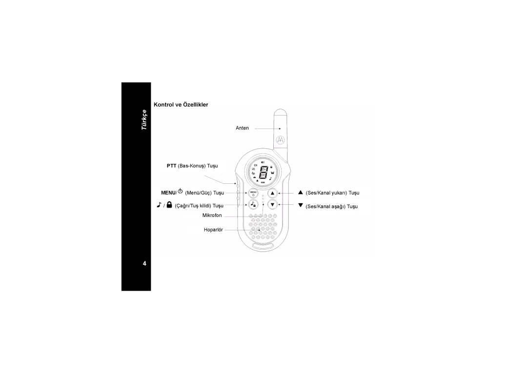 Motorola TLKR T4 owner manual Kontrol ve Özellikler 