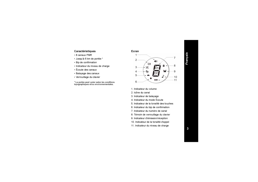 Motorola TLKR T4 owner manual CaractéristiquesEcran 