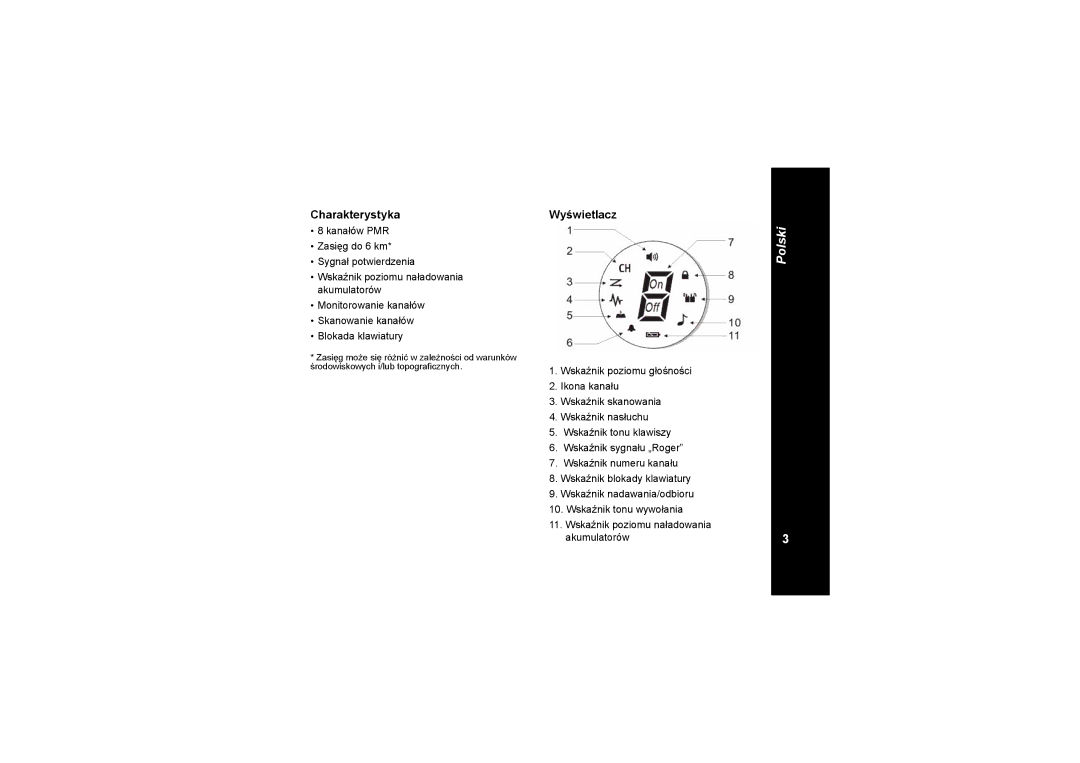 Motorola TLKR T4 owner manual Charakterystyka, Wyświetlacz 