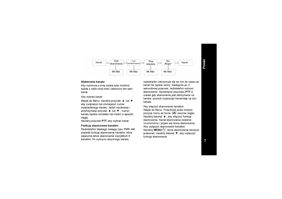 Motorola TLKR T4 owner manual Wybieranie kanału, Funkcja skanowania kanałów 