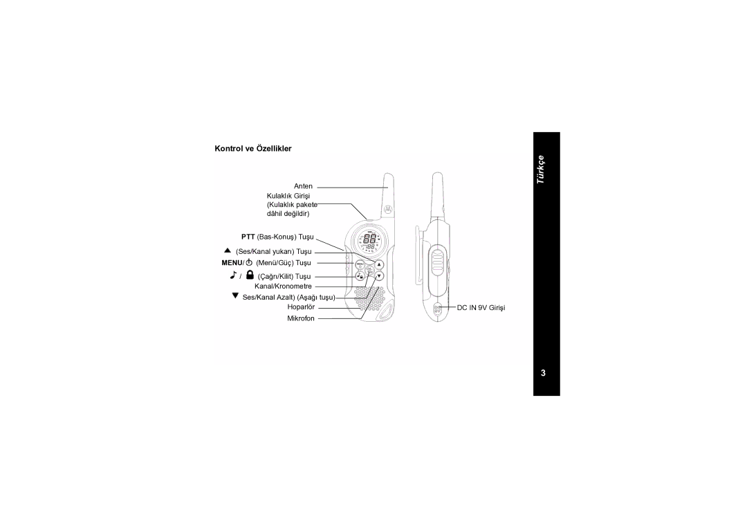 Motorola TLKR T6 owner manual Kontrol ve Özellikler 