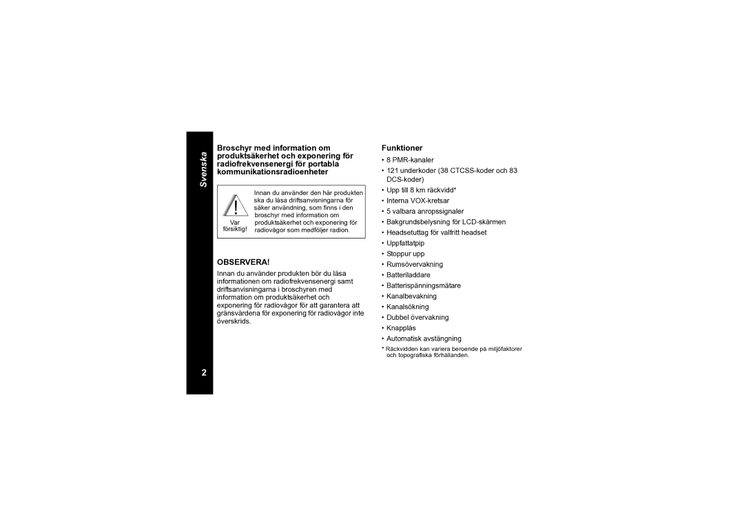 Motorola TLKR T6 owner manual Observera 