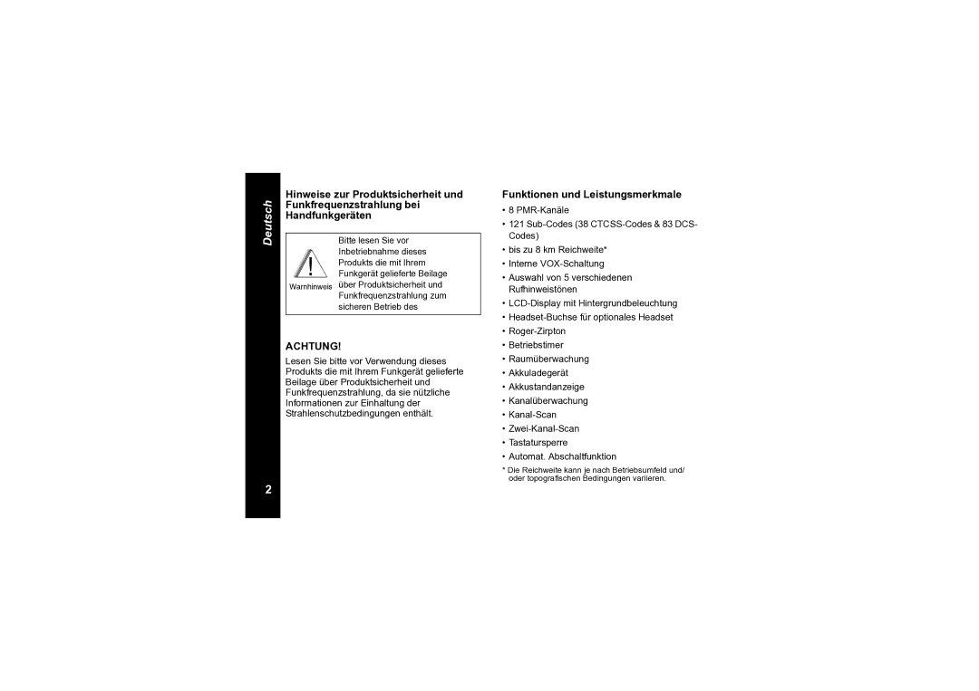 Motorola TLKR T6 owner manual PMR-Kanäle, Sub-Codes 38 CTCSS-Codes & 83 DCS 