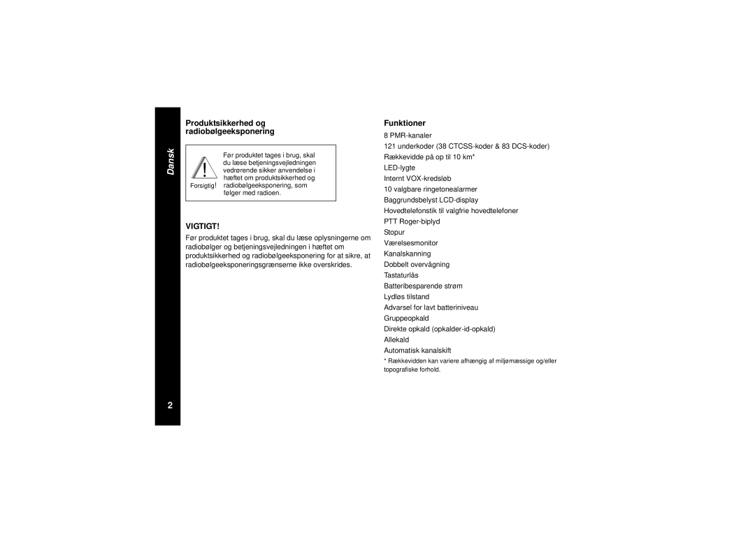 Motorola TLKR T8 owner manual Produktsikkerhed og radiobølgeeksponering, Funktioner 