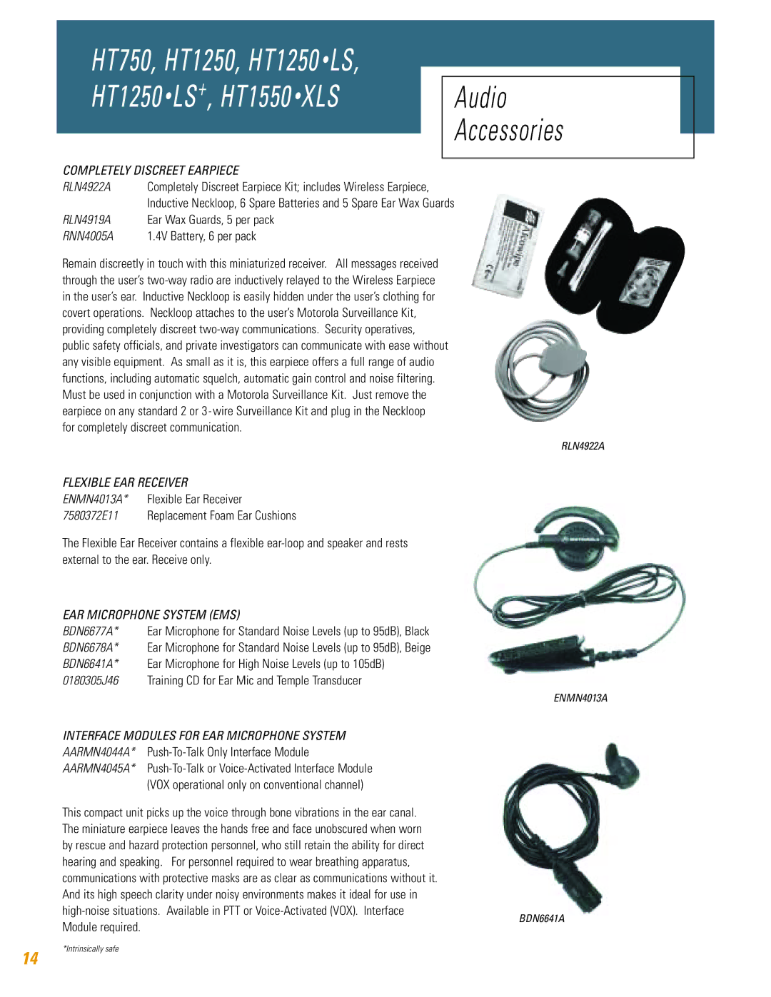 Motorola TM HT1250 specifications Completely Discreet Earpiece, Flexible EAR Receiver, EAR Microphone System EMS 