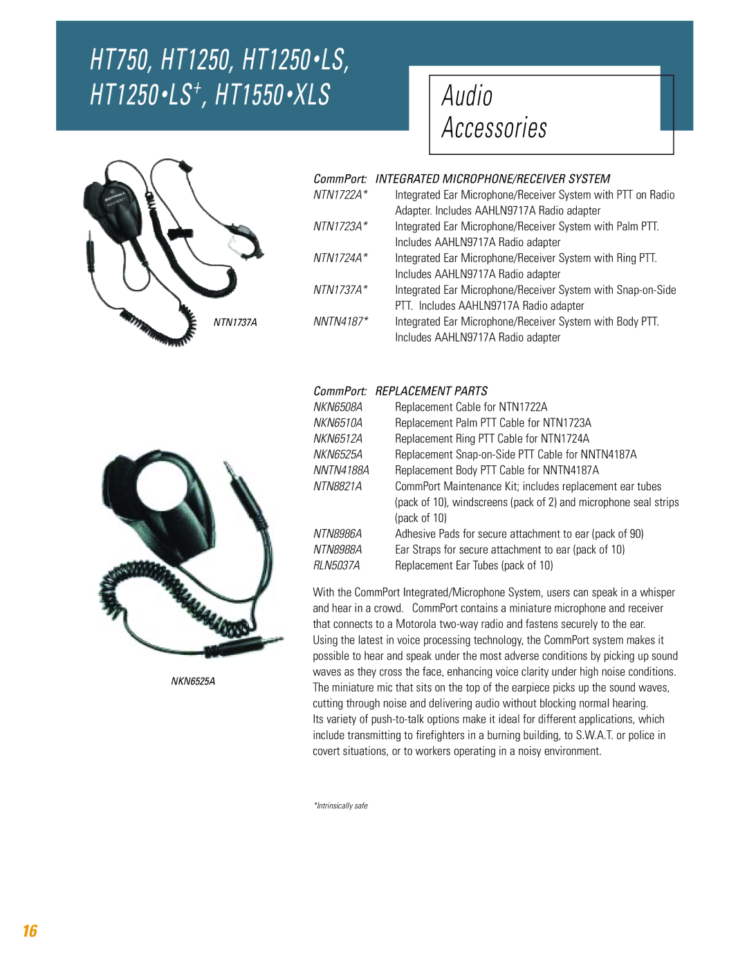 Motorola TM HT1250, HT750, HT1250, HT1250 LS, HT1550 XLS specifications Integrated MICROPHONE/RECEIVER System 