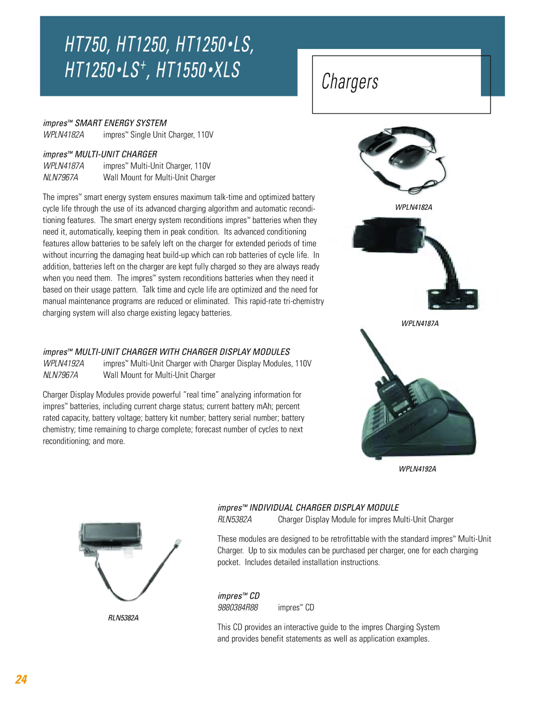 Motorola TM HT1250 Impres Smart Energy System, Impres MULTI-UNIT Charger, Impres Individual Charger Display Module 