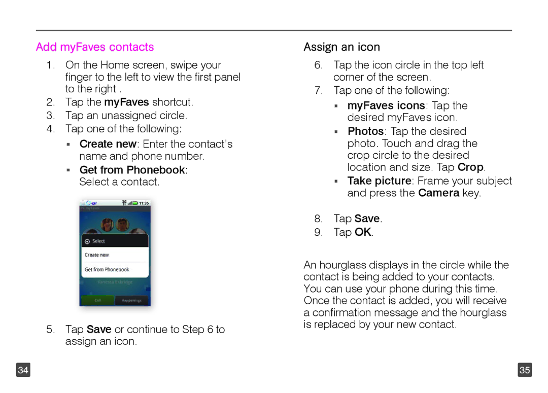 Motorola TM1668 manual Add myFaves contacts, Assign an icon 