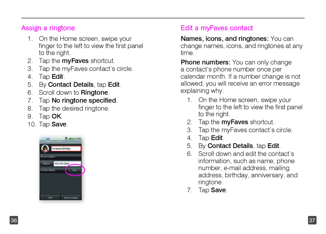 Motorola TM1668 manual Assign a ringtone, Edit a myFaves contact 