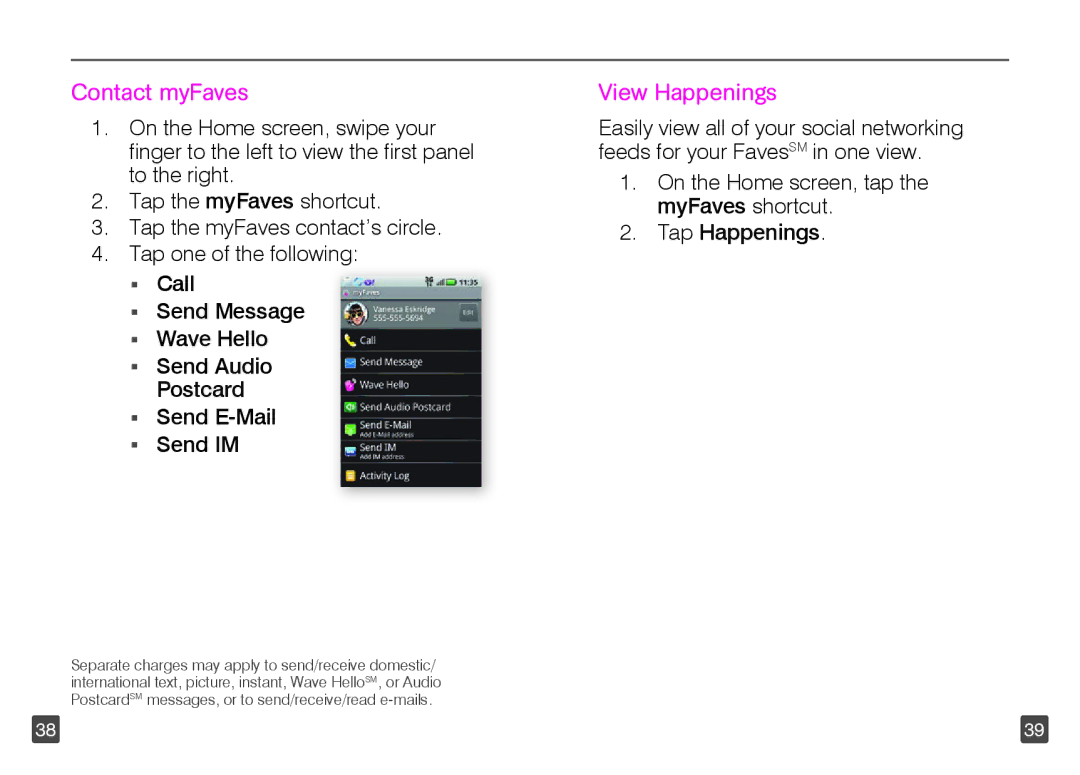 Motorola TM1668 manual Contact myFaves, View Happenings 