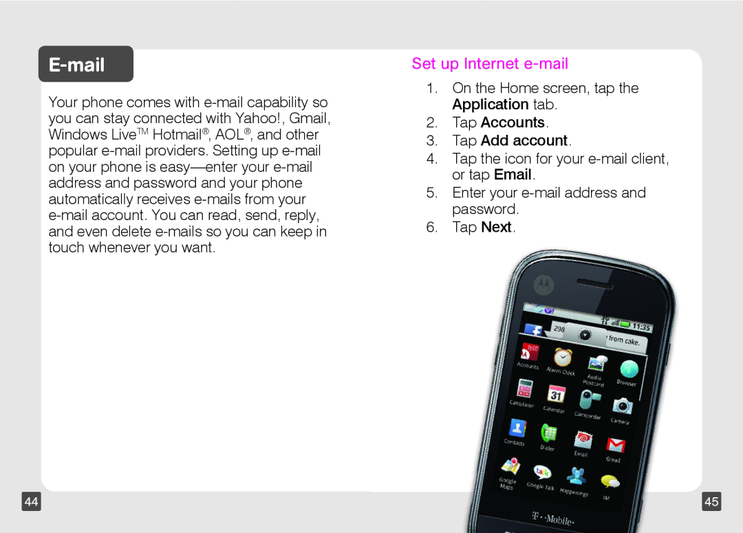 Motorola TM1668 manual Mail, Set up Internet e-mail 