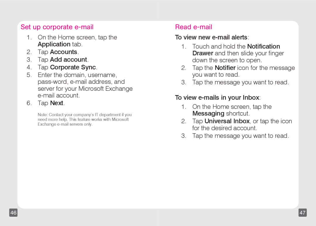 Motorola TM1668 manual Set up corporate e-mail, Read e-mail 