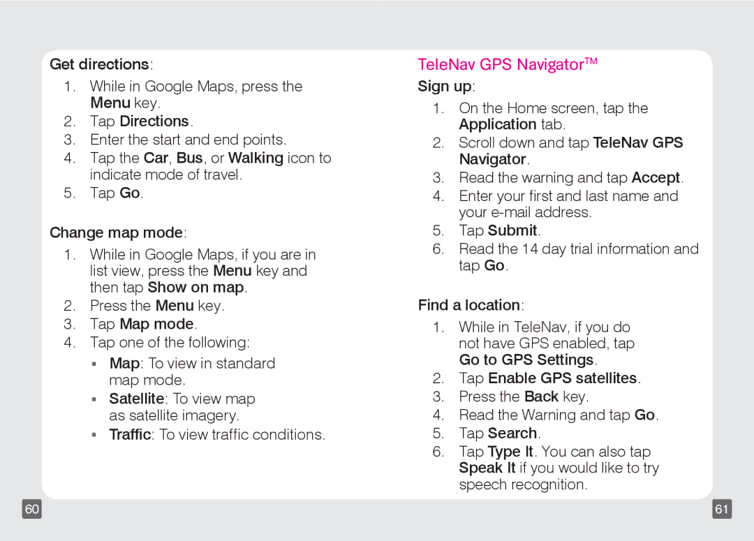 Motorola TM1668 manual Get directions, TeleNav GPS NavigatorTM 