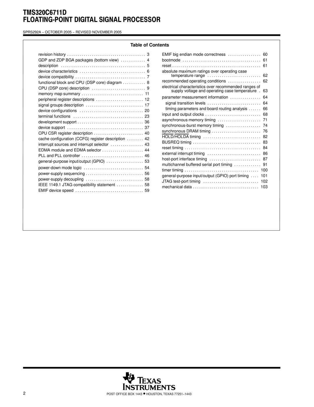 Motorola TMS320C6711D warranty Table of Contents 