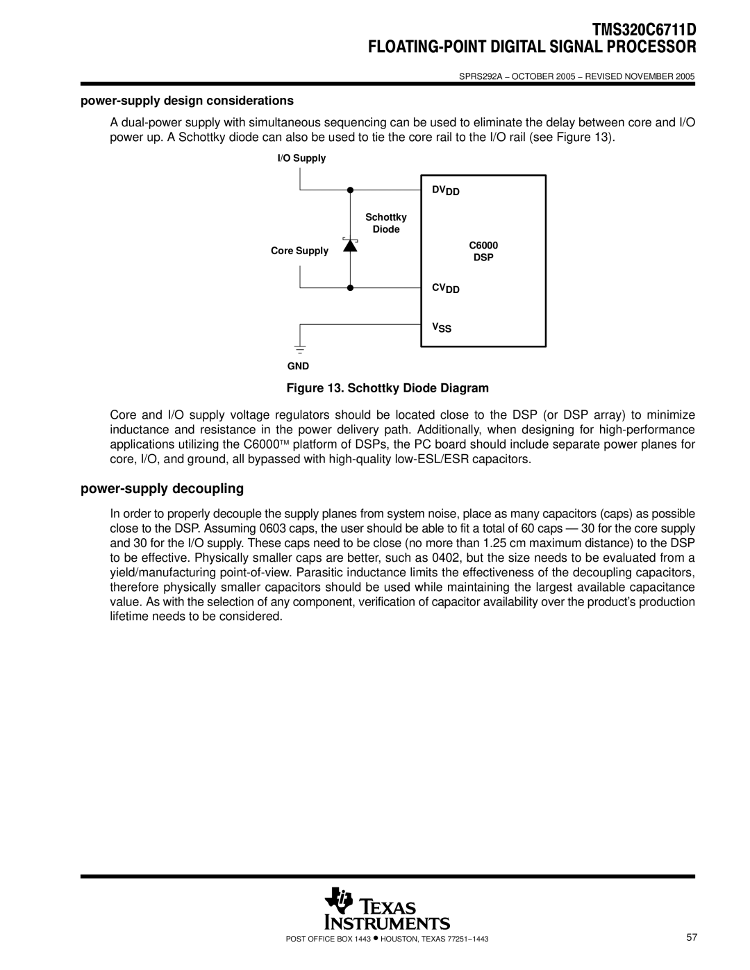 Motorola TMS320C6711D warranty Power-supply decoupling, Power-supply design considerations, Dvdd, DSP Cvdd VSS GND 