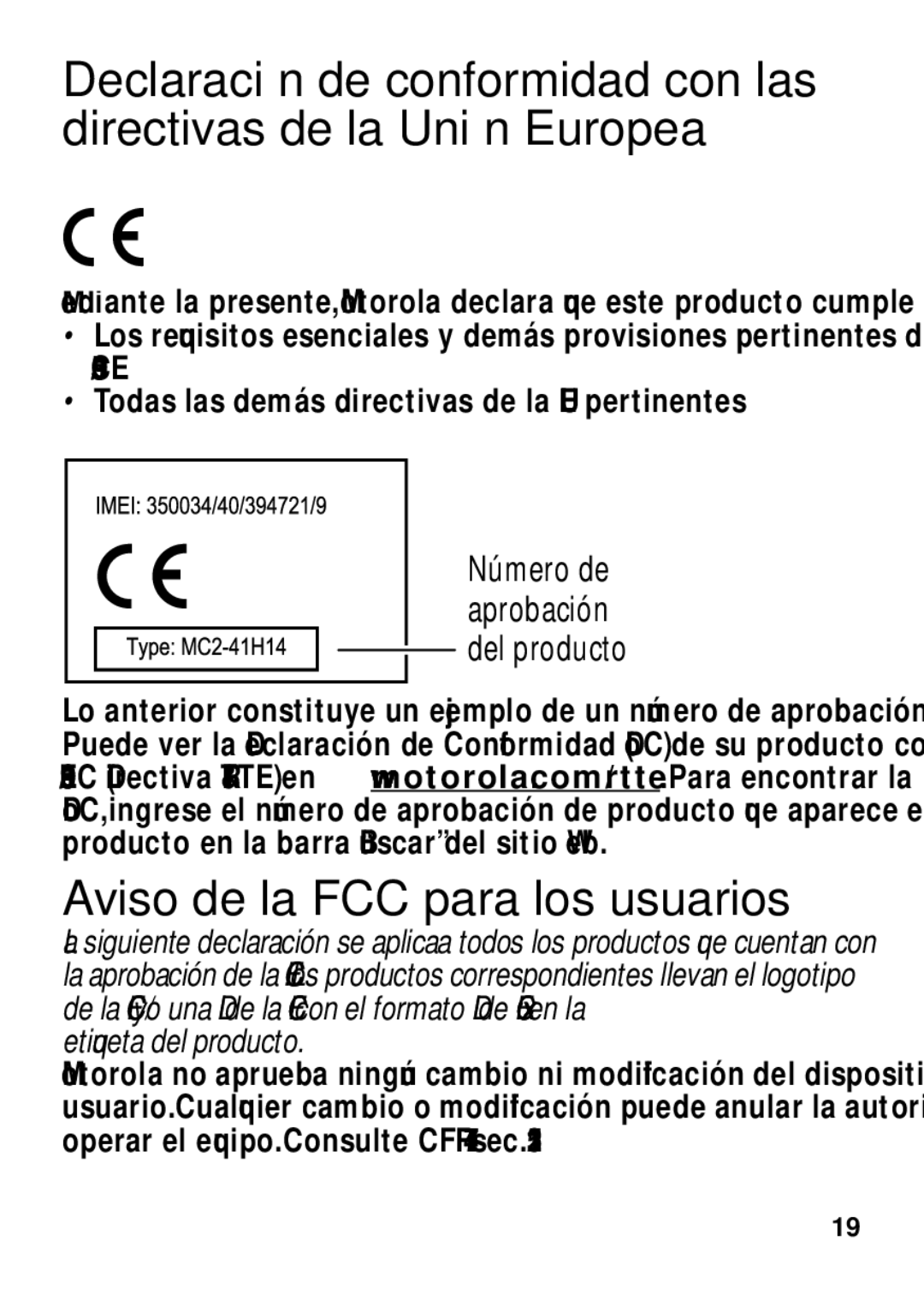 Motorola TX500 manual Aviso de la FCC para los usuarios 