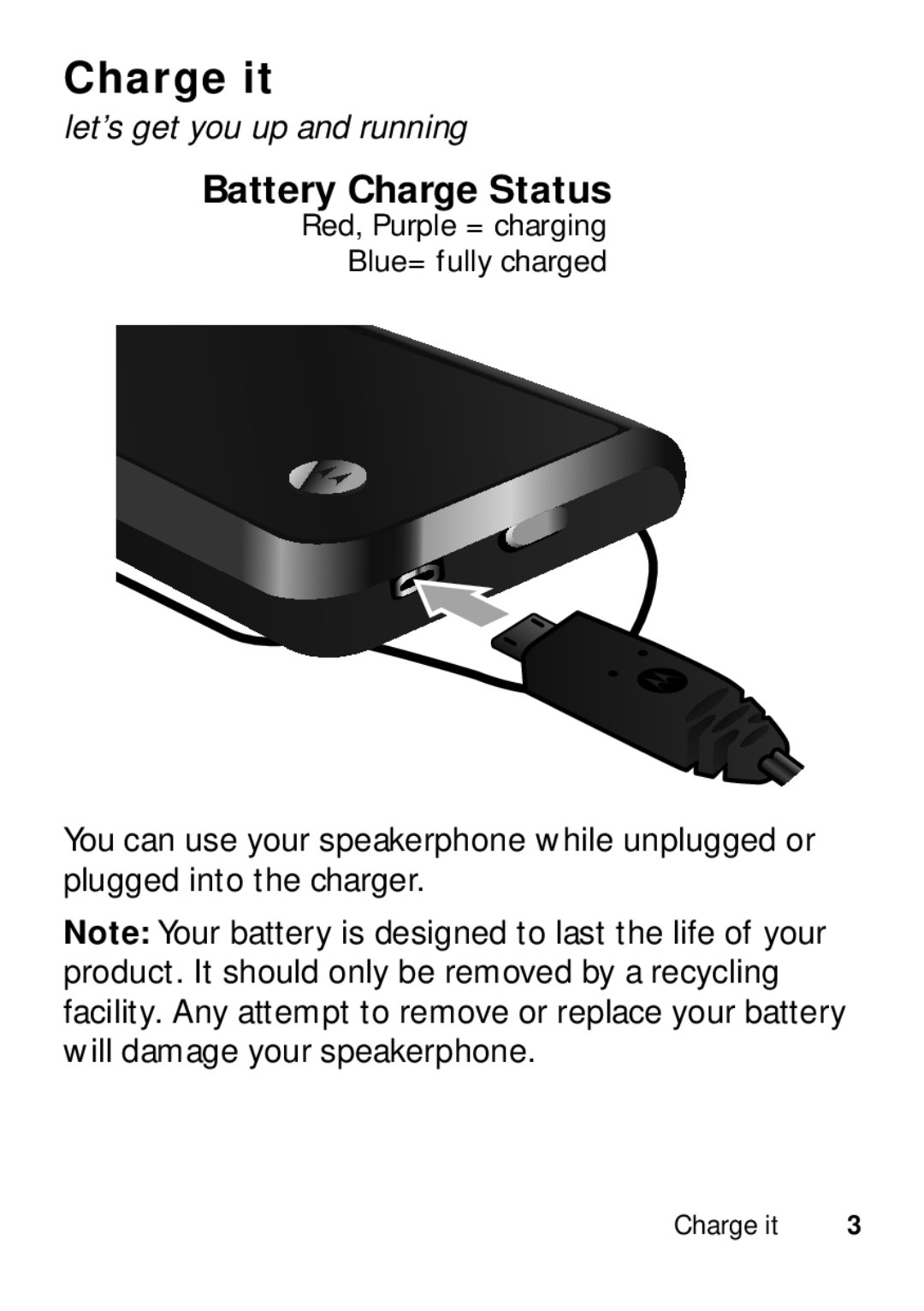 Motorola TX500 manual Charge it, Let’s get you up and running 