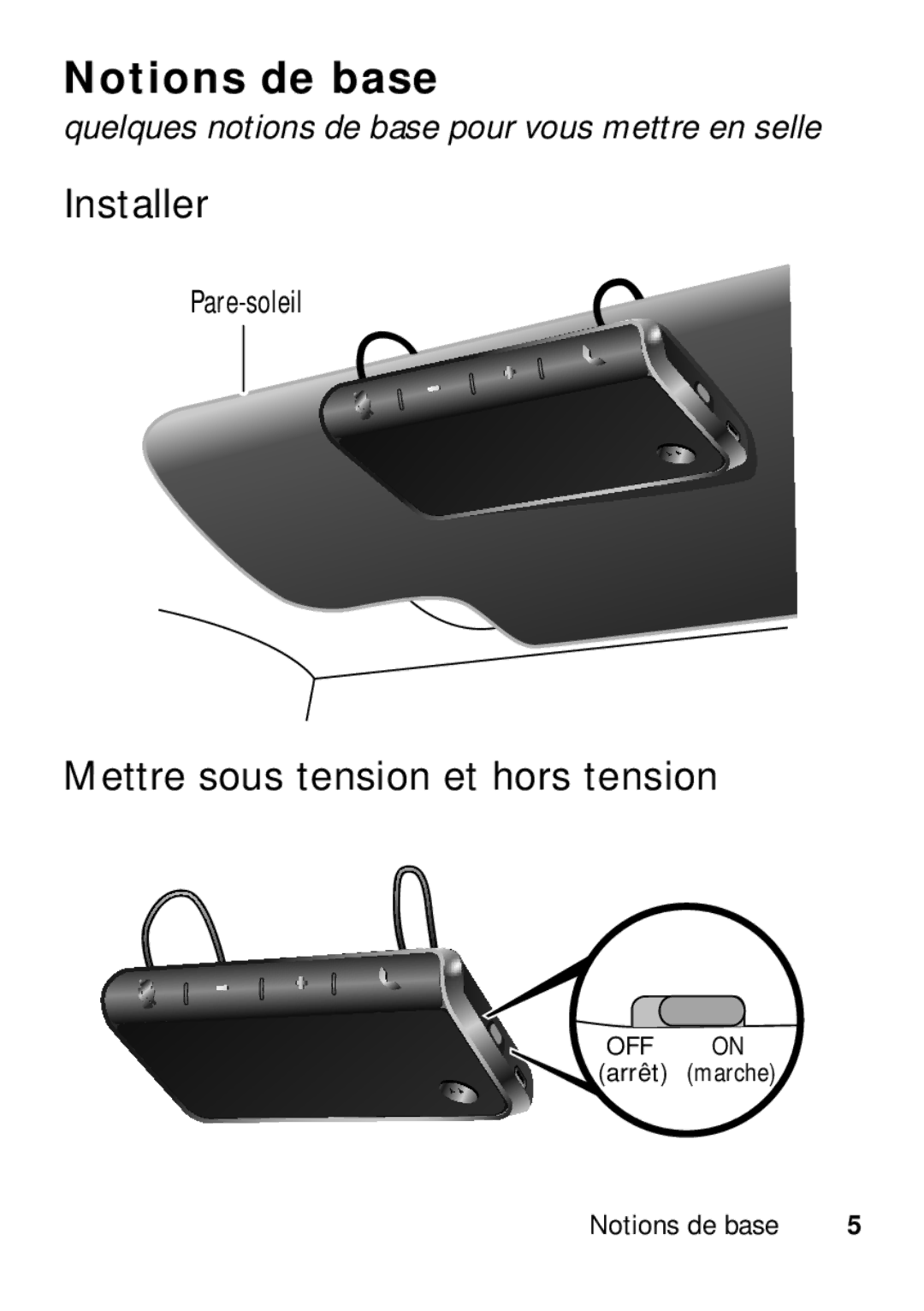 Motorola TX500 manual Notions de base, Installer, Mettre sous tension et hors tension 