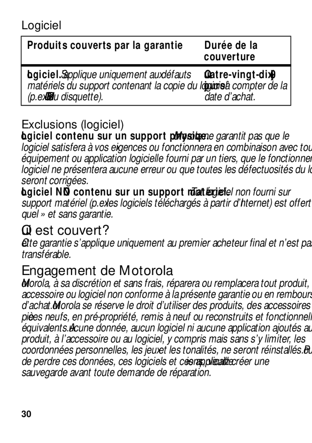 Motorola TX500 manual Qui est couvert?, Engagement de Motorola 