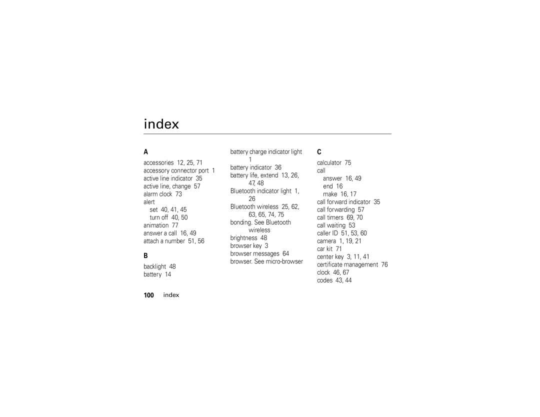 Motorola U6 manual Index 