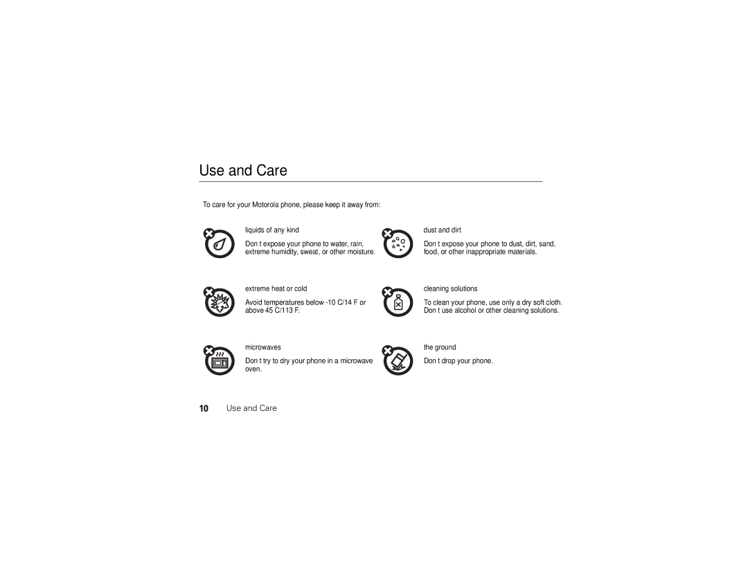 Motorola U6 manual Use and Care 