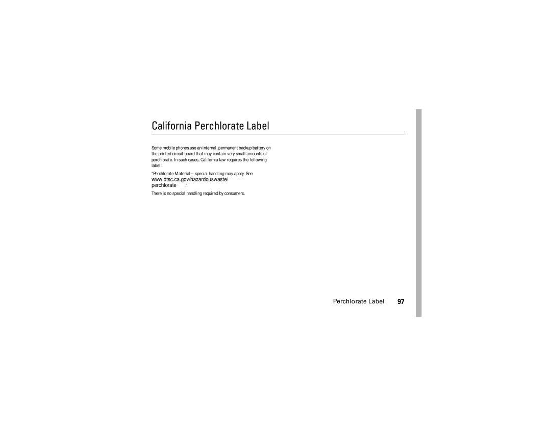 Motorola U6 manual California Perchlorate Label 