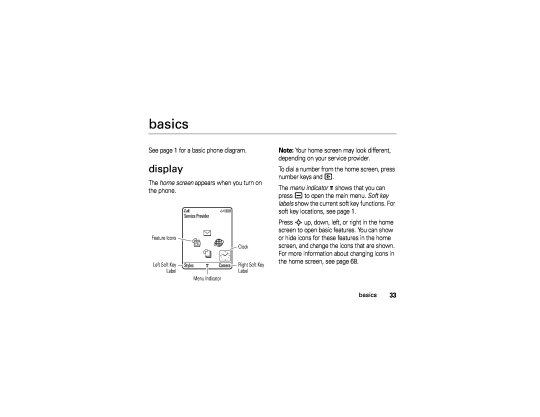 Motorola U6 manual basics, display 