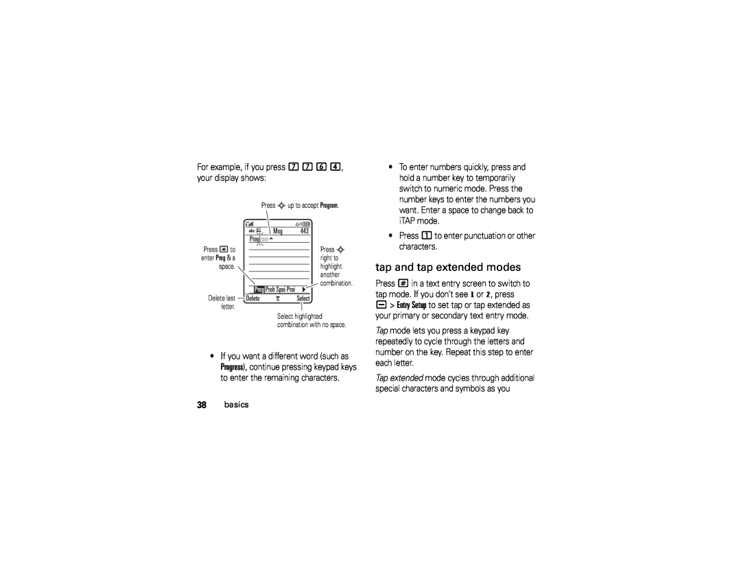 Motorola U6 manual tap and tap extended modes 