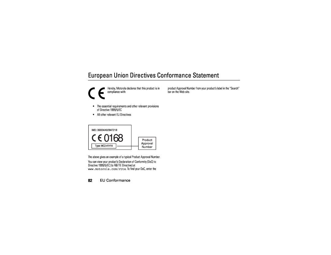 Motorola U6 manual European Union Directives Conformance Statement, 0168, EU Conformance 