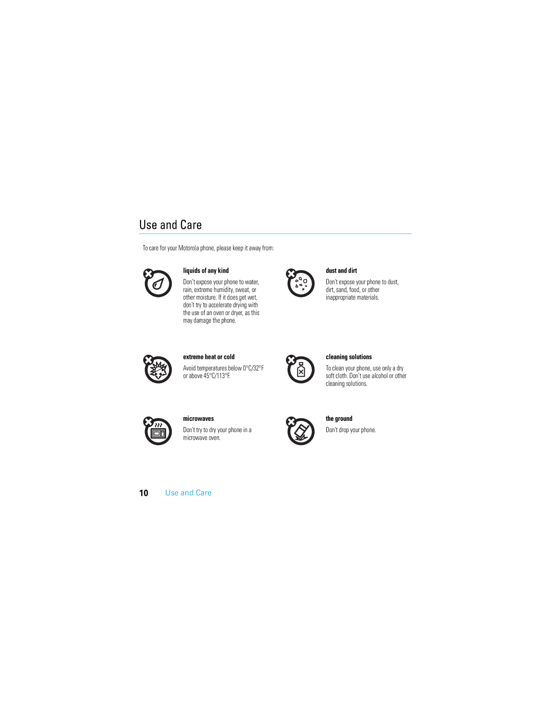 Motorola U9 manual Use and Care 