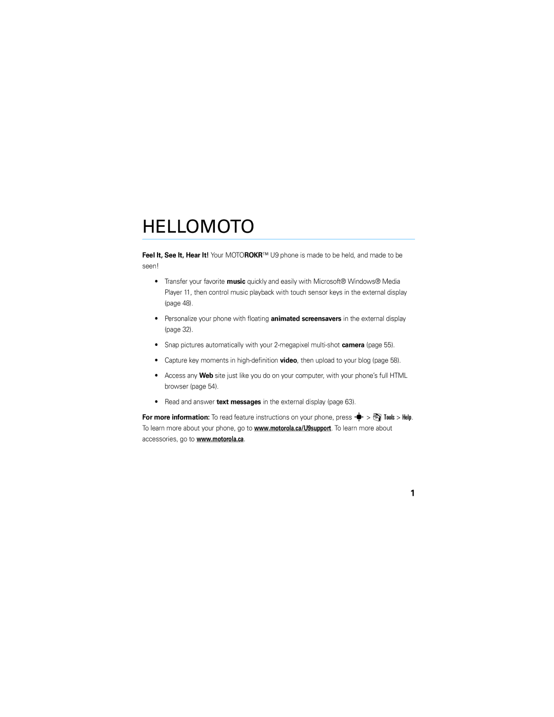 Motorola U9 manual Hellomoto 