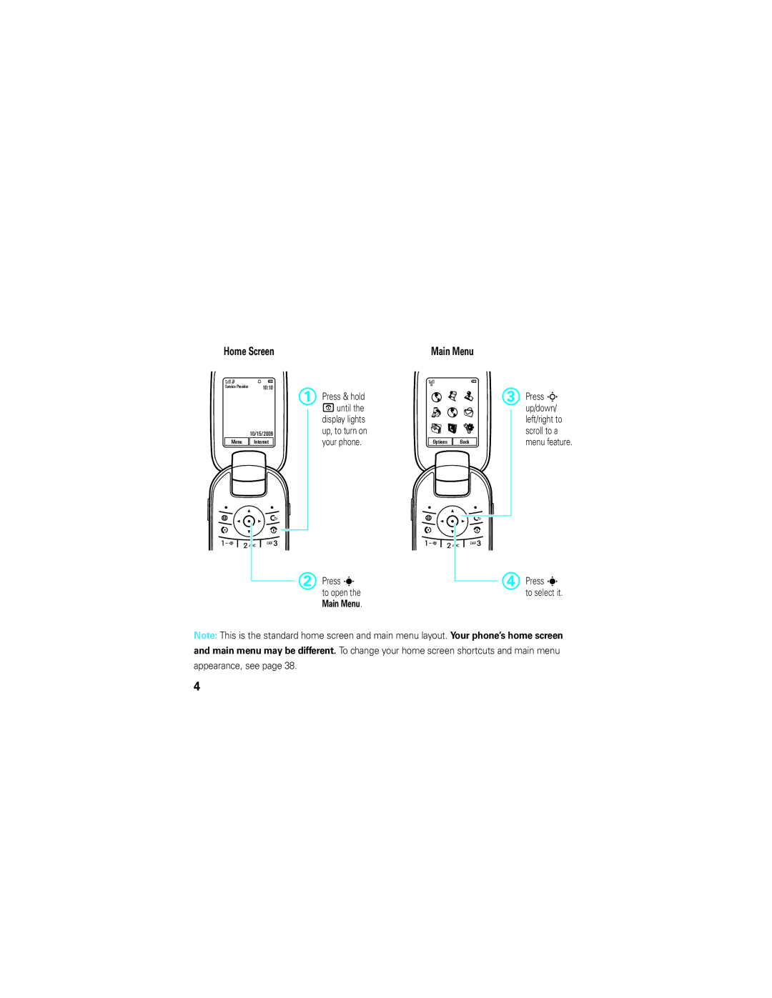 Motorola U9 manual Home Screen, Appearance, see 