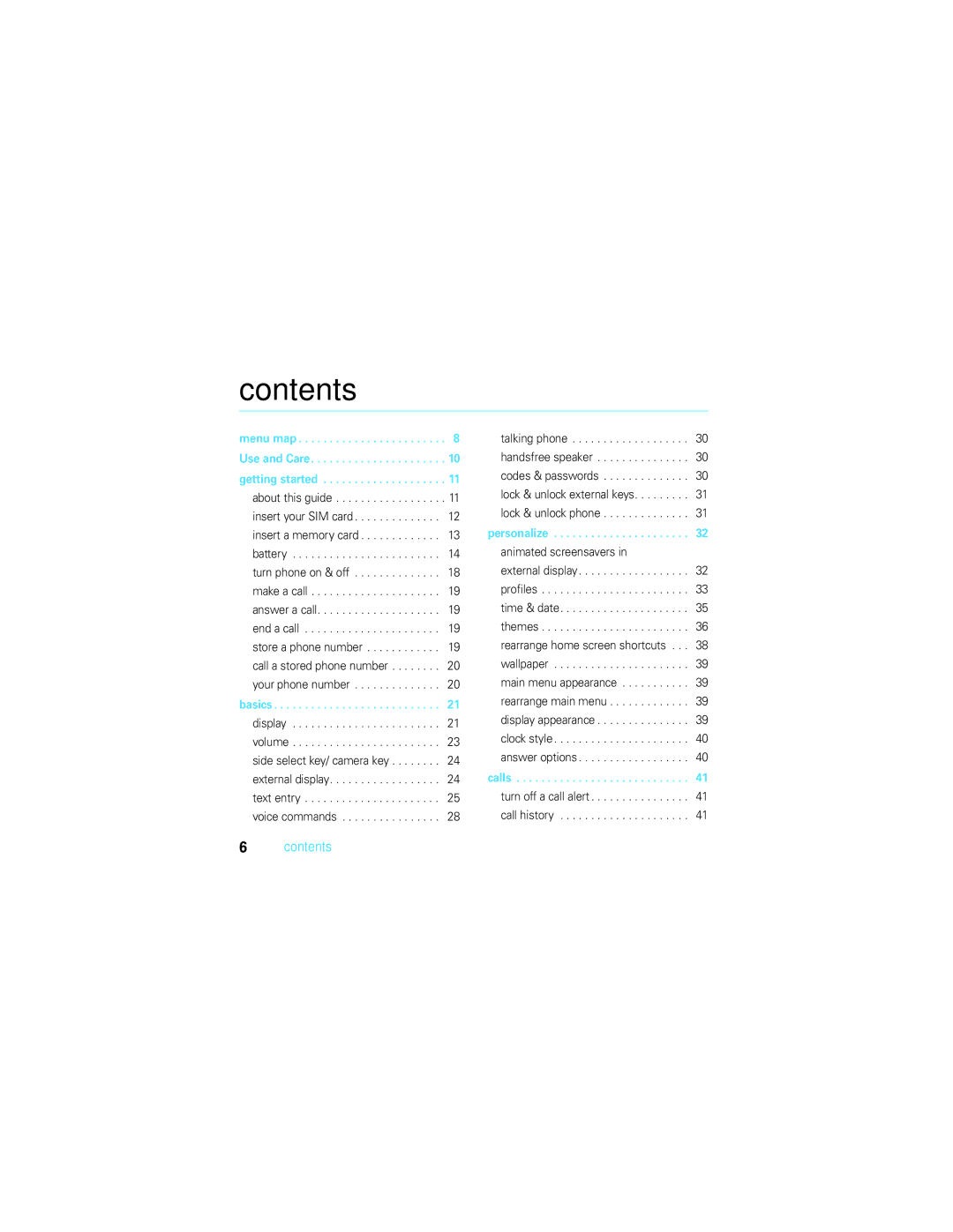 Motorola U9 manual Contents 