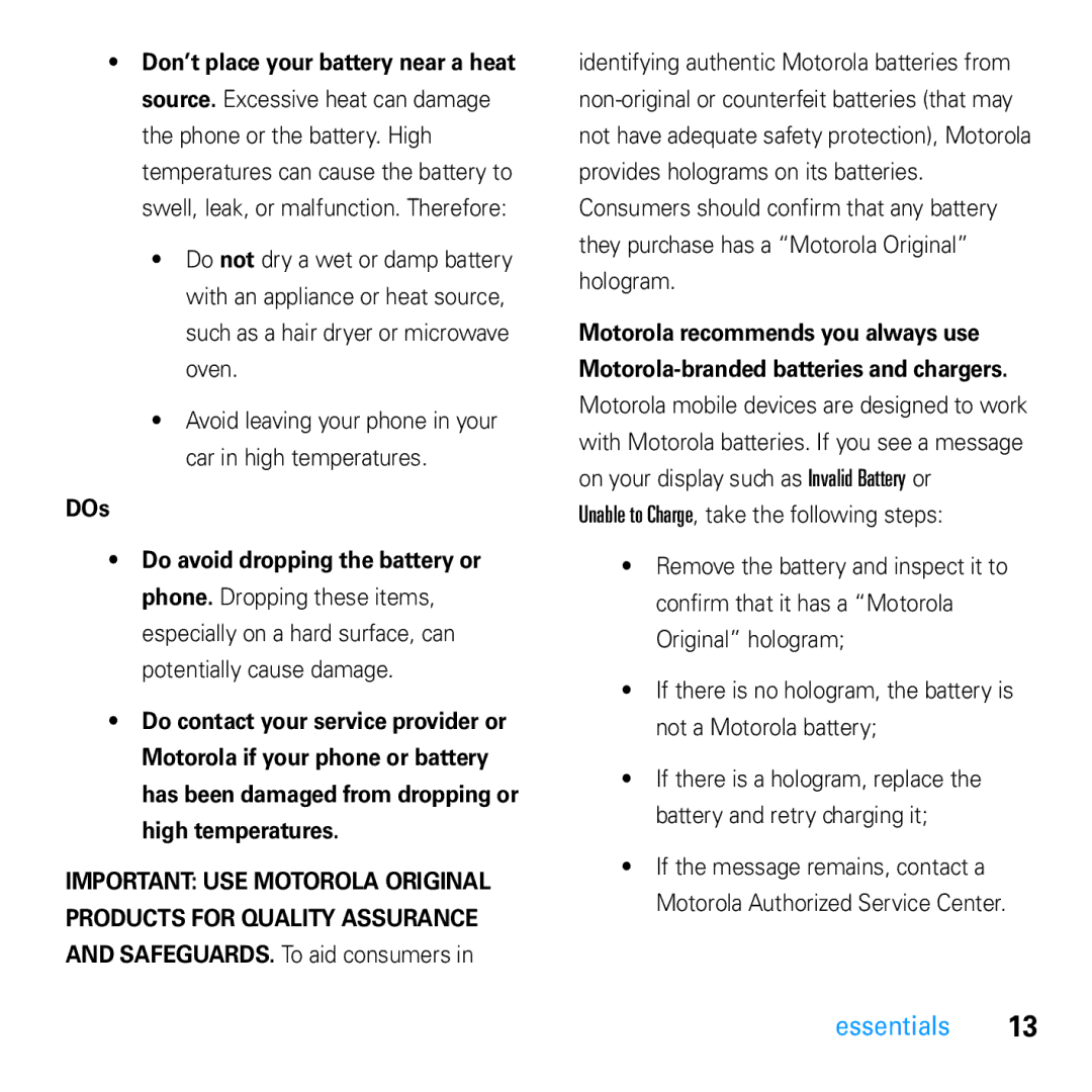 Motorola U9 manual DOs 