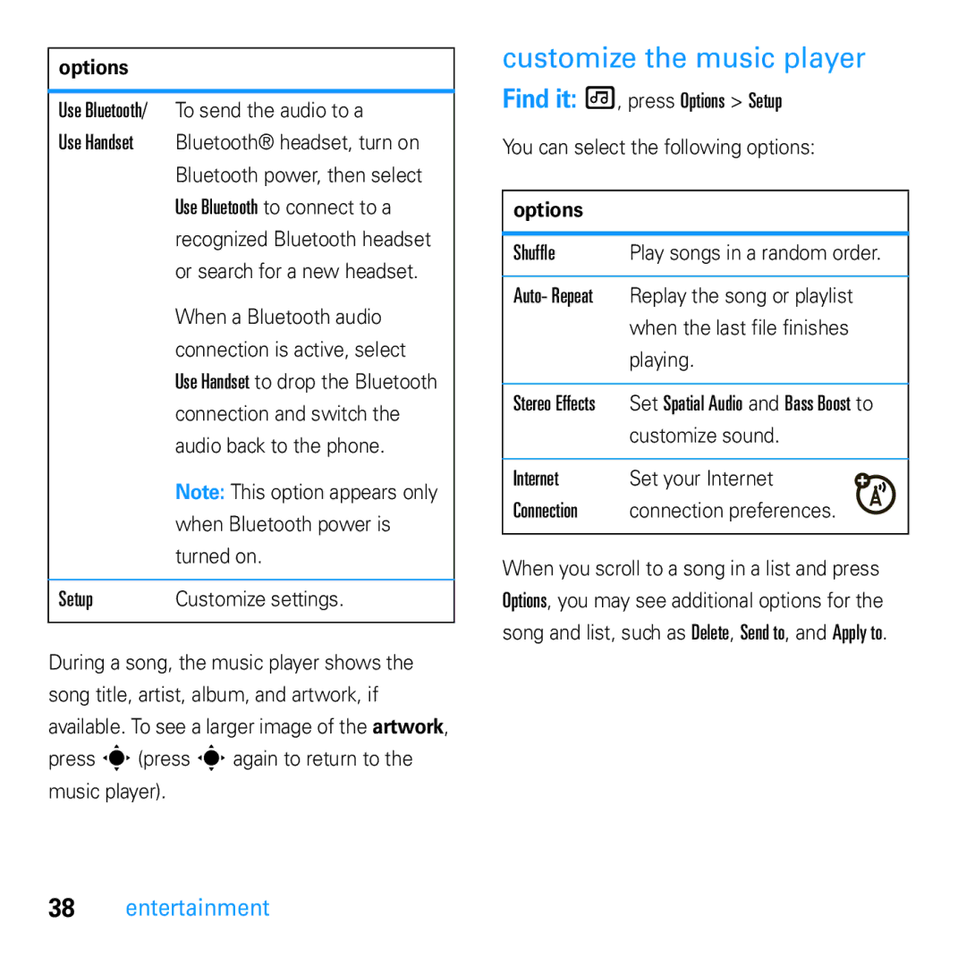 Motorola U9 manual Customize the music player 