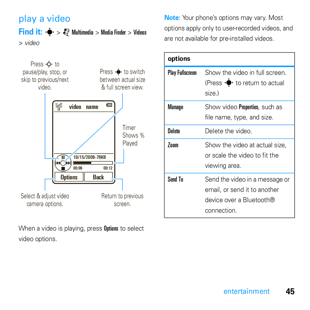 Motorola U9 manual Play a video 