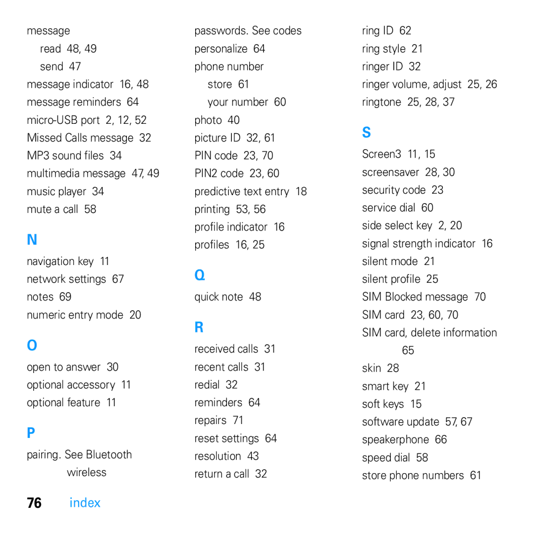 Motorola U9 manual Message read 48, 49 send 