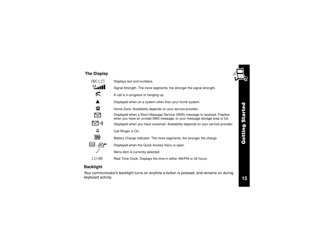 Motorola V.100 manual Display, Backlight 