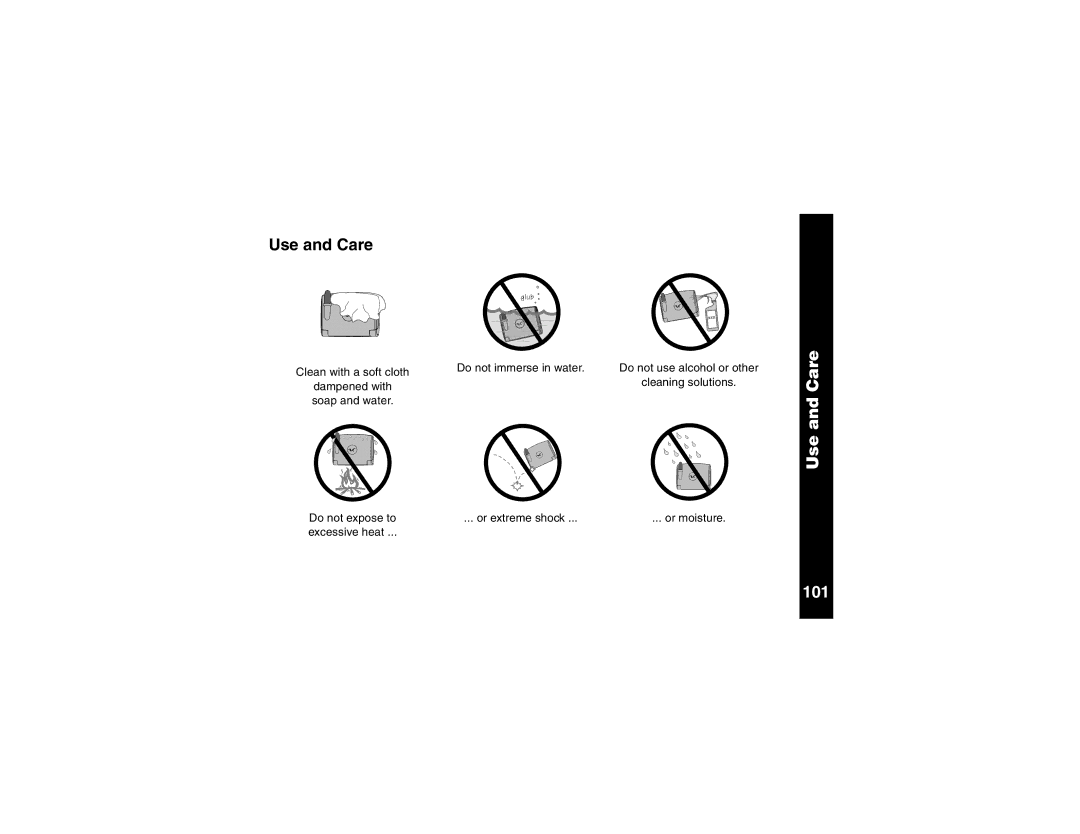 Motorola V100 manual Use and Care 101 