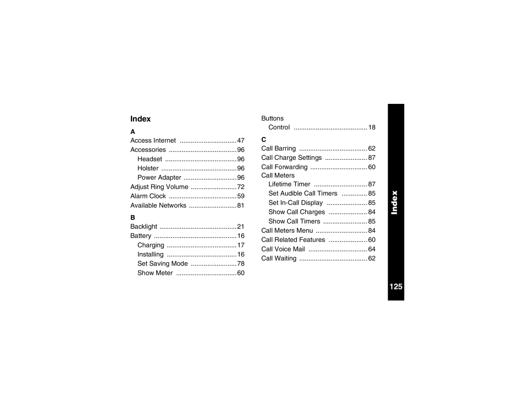 Motorola V100 manual Index 125 