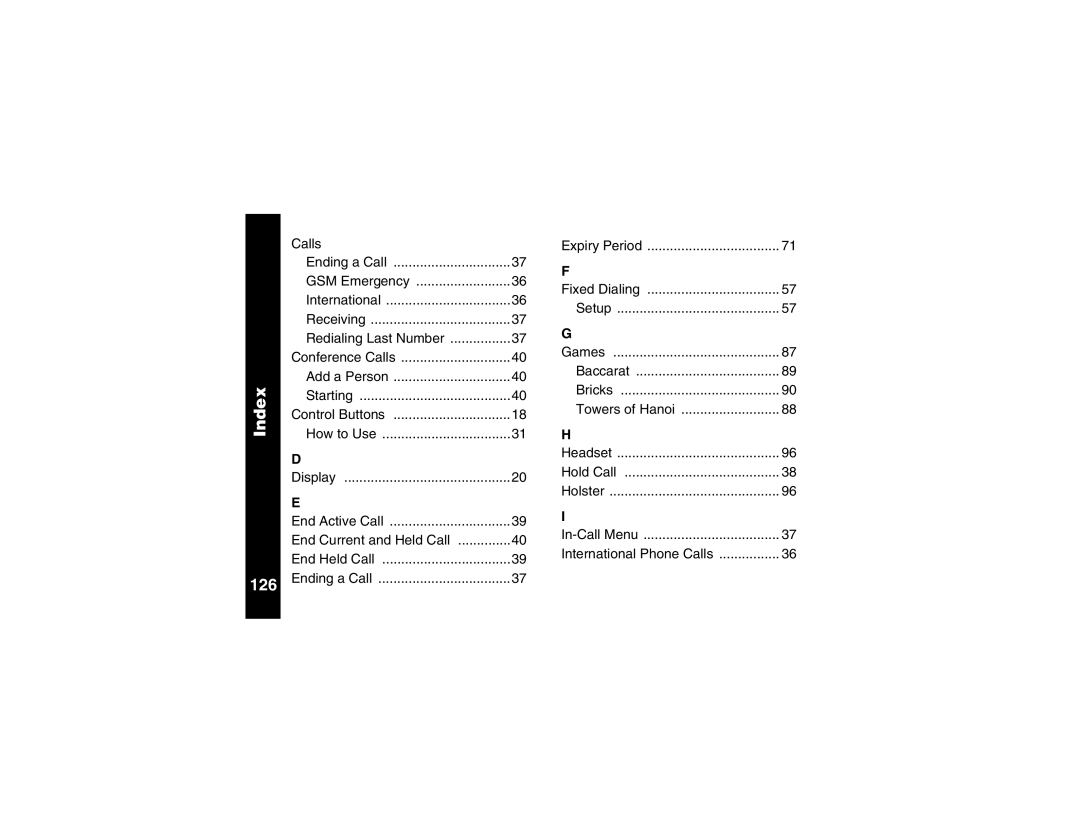 Motorola V100 manual Index 126 