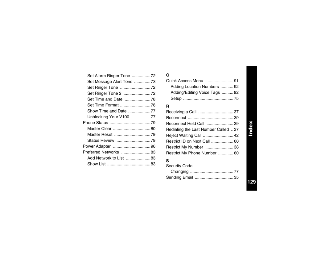 Motorola V100 manual Index 129 