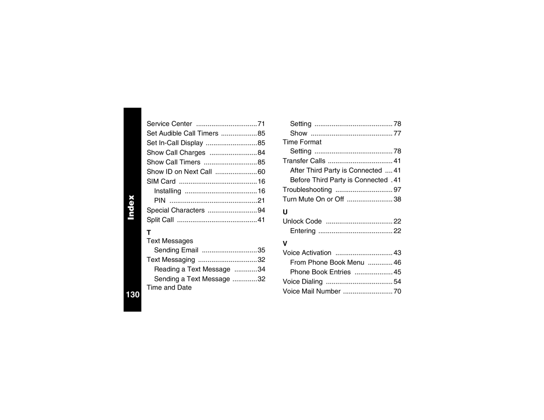 Motorola V100 manual Index 130 