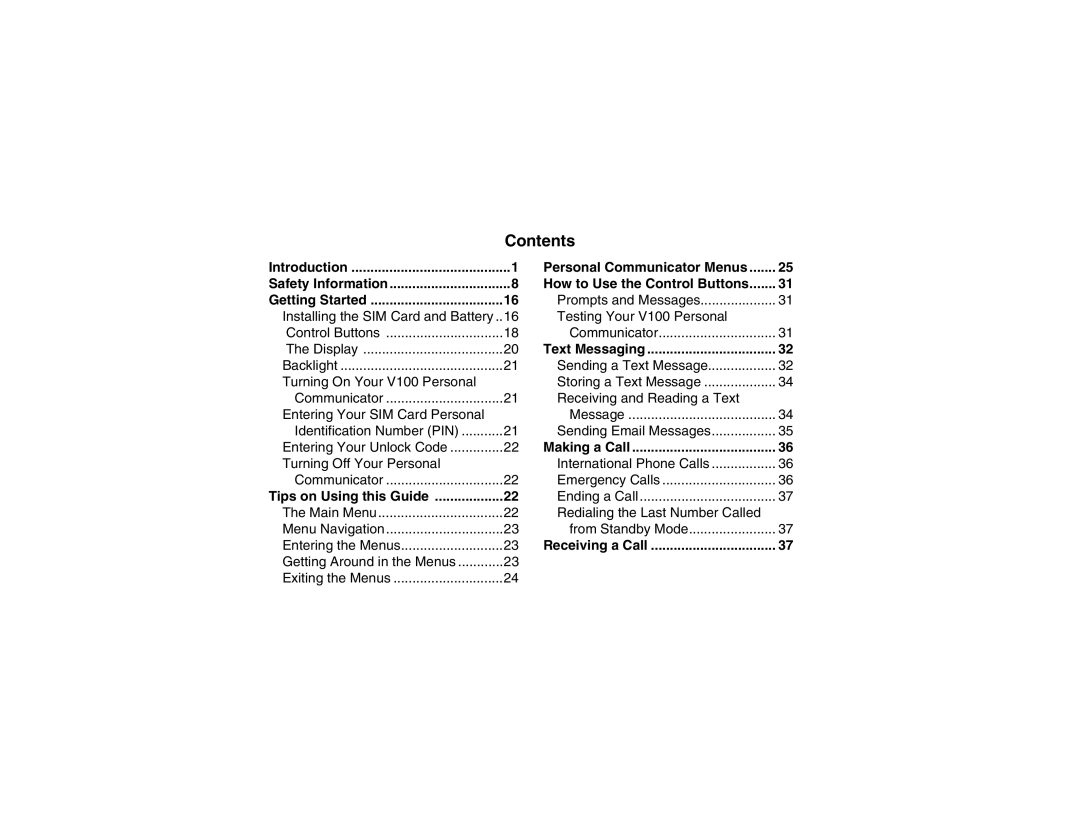 Motorola V100 manual Contents 