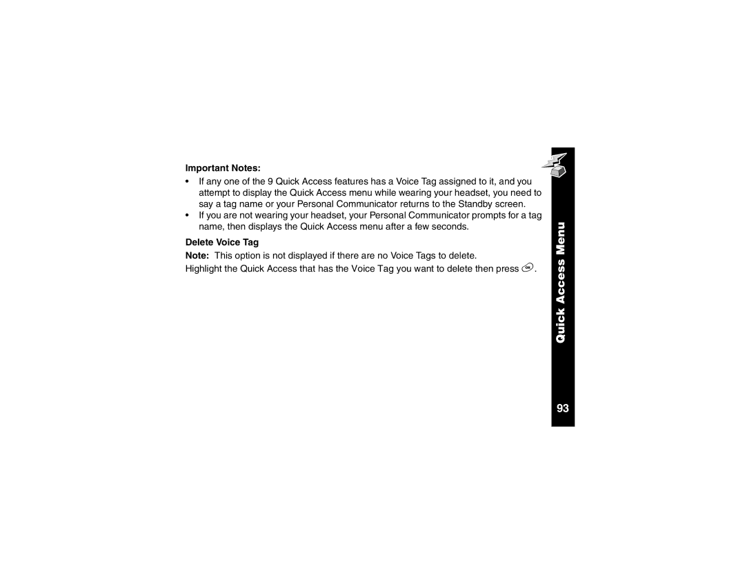 Motorola V100 manual Important Notes, Delete Voice Tag 