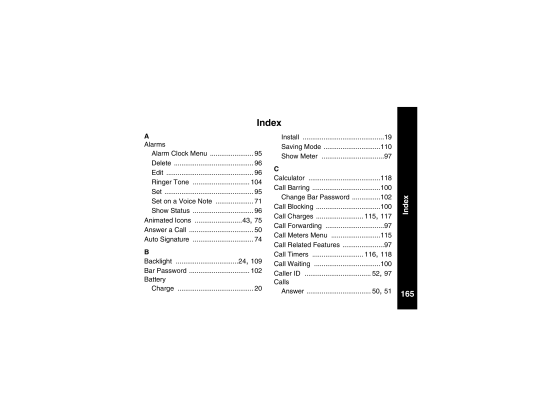 Motorola V101 manual Index, 165 