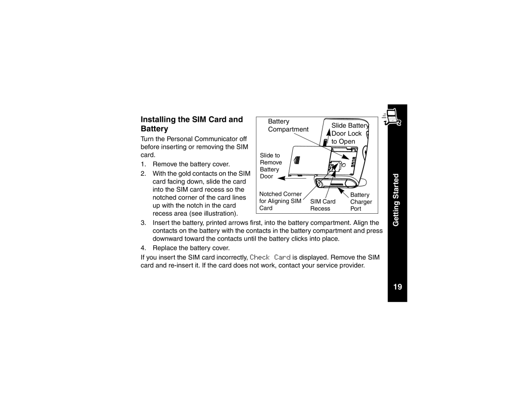 Motorola V101 manual Installing the SIM Card, Battery 